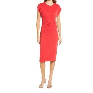 Halogen Twist Front Knit Sheath Dress in Red Chinoise XS New